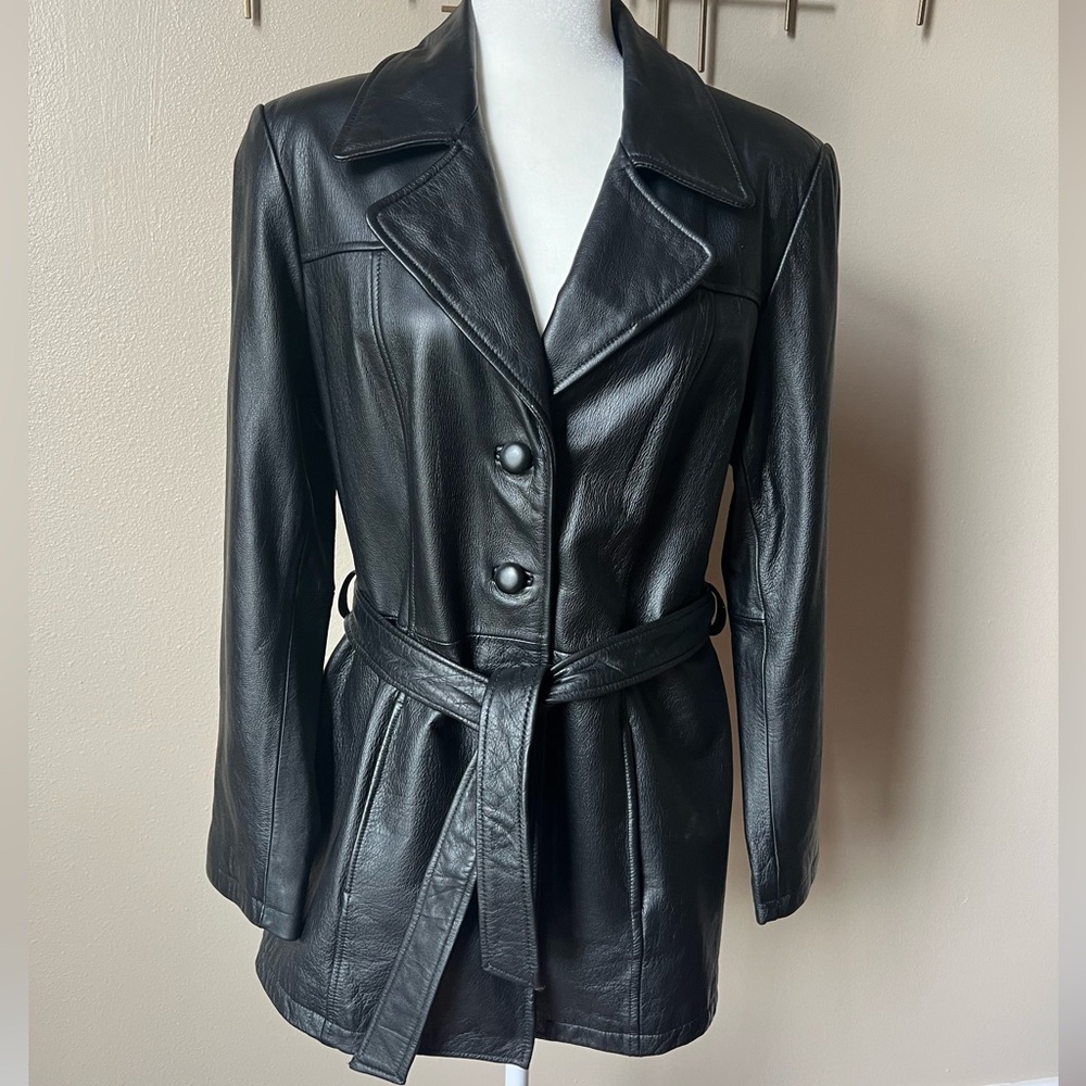 Vintage 90s Jaqueline Ferrar Belted Leather Coat